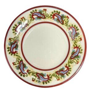 Pottery Barn Dinner Plate Bowl Sausalito Paisley 12.5 Pasta Cream Red Green